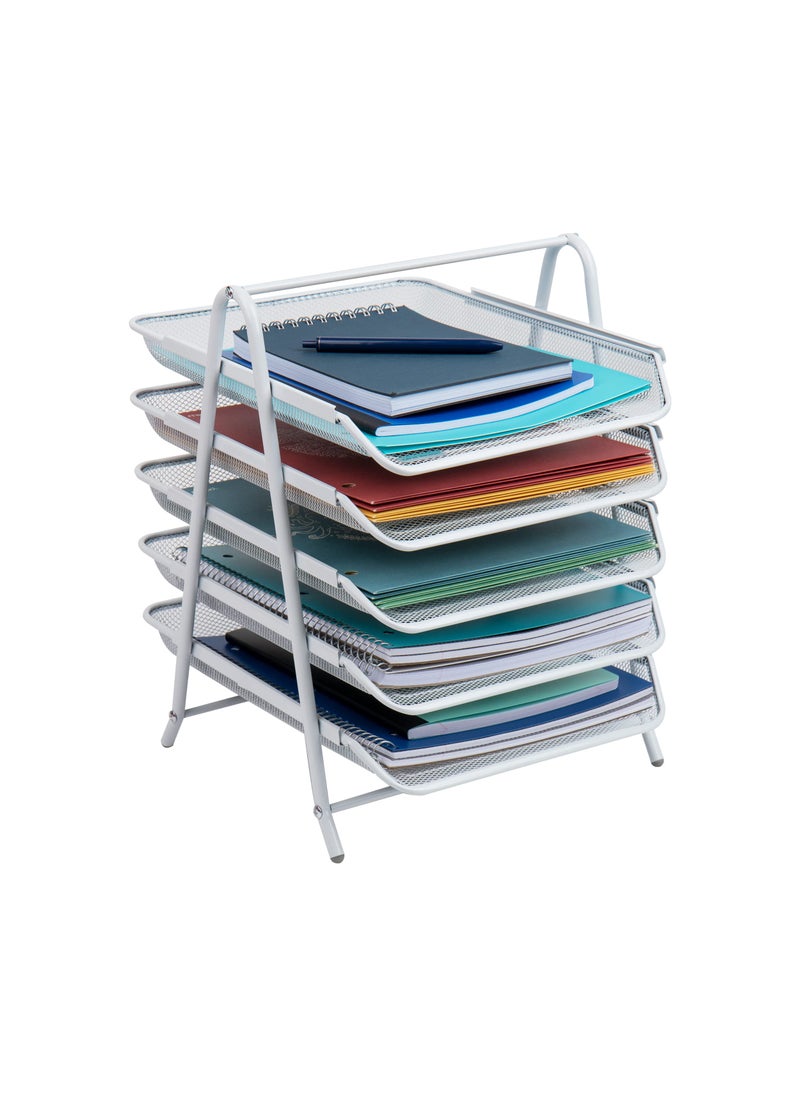 Mind Reader Mind Reader 5Tier Paper Tray Desktop Organizer File Storage Office Metal Mesh 1175 L x 14 W x 15 H White 