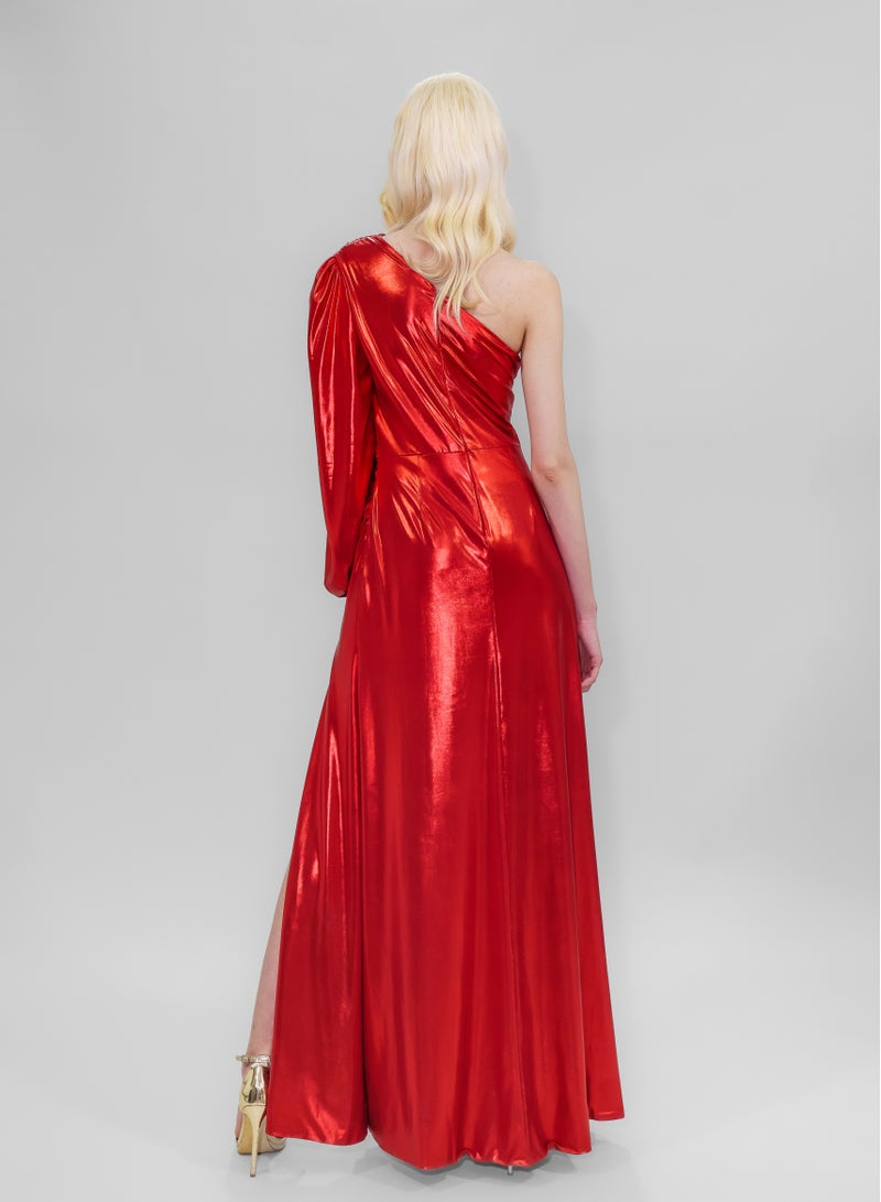 BITOLIA GALLERY Shiny Red Stretch Front Slit Dress  - Image 2