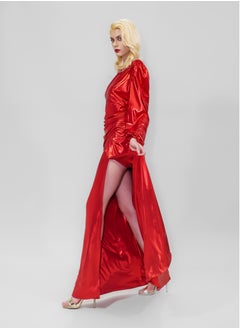 BITOLIA GALLERY Shiny Red Stretch Front Slit Dress  - Image 4