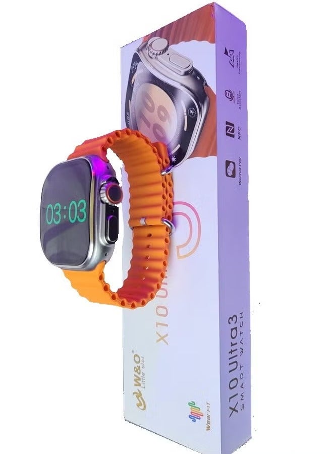W&O X10 Ultra Smart Watch 3 Curved Glass with Silicone Strap and Wireless Charging Orange - Image 2