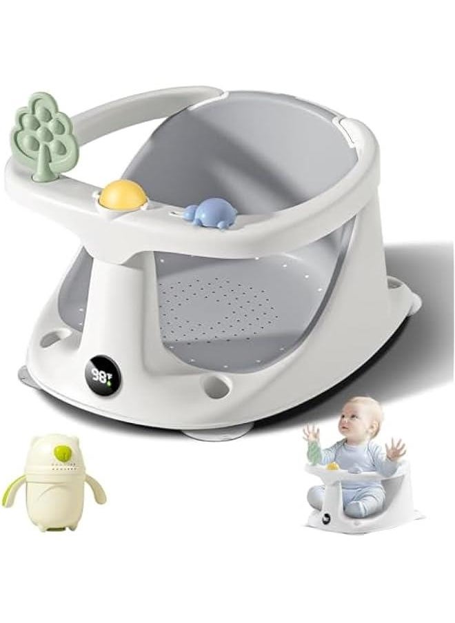 ميكسد Baby Bath Seat for Babies 6 Months & Up, Non-Slip Toddler Bath Seat for Baby Sitting Up, Safe Baby Bath tub Seat with Suction Cups, Soft Cushion, 5 Baby Bath Toys, Gray  - Image 1
