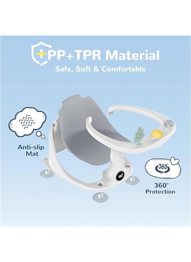 ميكسد Baby Bath Seat for Babies 6 Months & Up, Non-Slip Toddler Bath Seat for Baby Sitting Up, Safe Baby Bath tub Seat with Suction Cups, Soft Cushion, 5 Baby Bath Toys, Gray  - Image 2