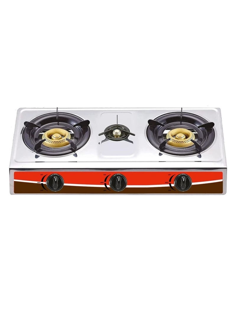 REFURA Three Gas Burner Stove | Stainless Steel | Silver | Auto Ignition 8009  - Image 1