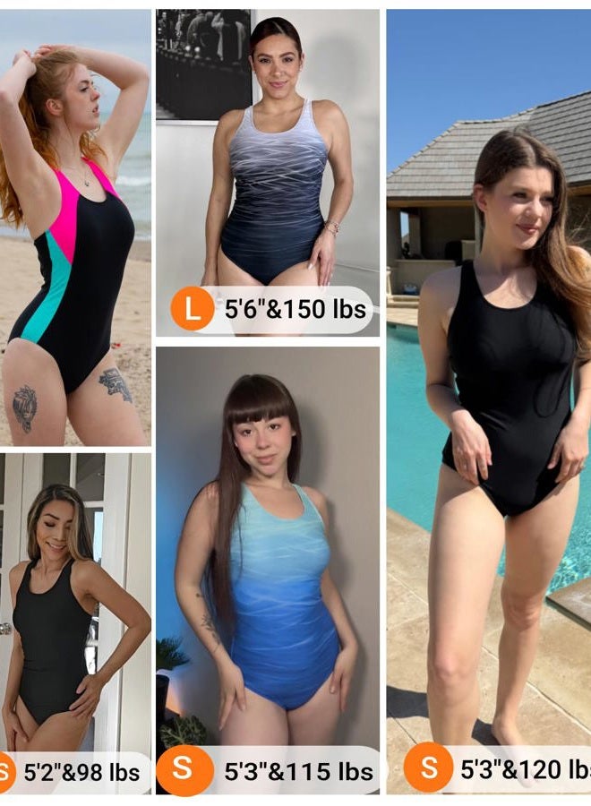 Tempt Me Women Athletic One Piece Swimsuits Sporty Racerback Bathing Suits Full Coverage Modest Swimwear, Black, L - Image 5