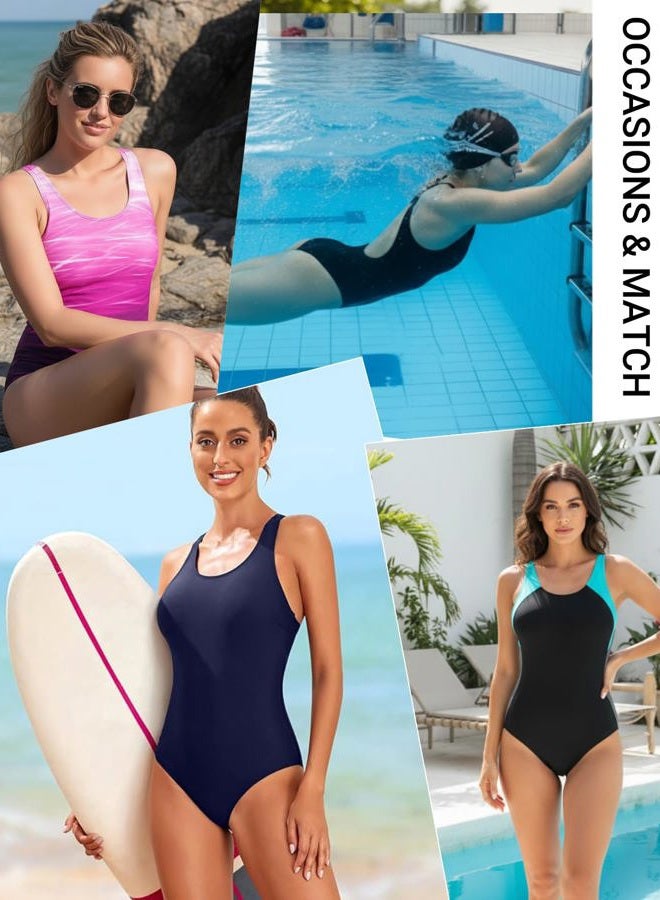 Tempt Me Women Athletic One Piece Swimsuits Sporty Racerback Bathing Suits Full Coverage Modest Swimwear, Black, L - Image 4