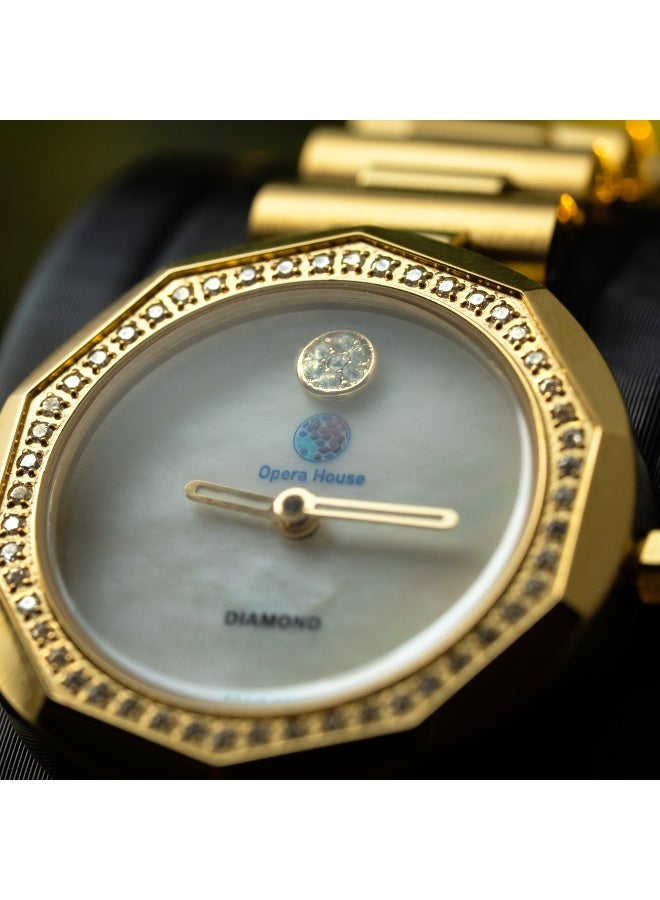 Opera House Luxury Analog Watch with 50 Natural Diamonds (1.0–1.05mm SI2 GH), 42mm Gold Stainless Steel Case & Band, Crystal Glass, Quartz Movement, 3ATM Water Resistant - Image 5