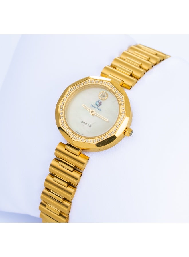 Opera House Luxury Analog Watch with 50 Natural Diamonds (1.0–1.05mm SI2 GH), 42mm Gold Stainless Steel Case & Band, Crystal Glass, Quartz Movement, 3ATM Water Resistant - Image 3