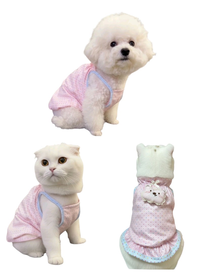 A.M Pet pink polka dot lace skirt dog cat stuffed animal Teddy Bichon small and medium-sized dog summer princess dress - Image 1