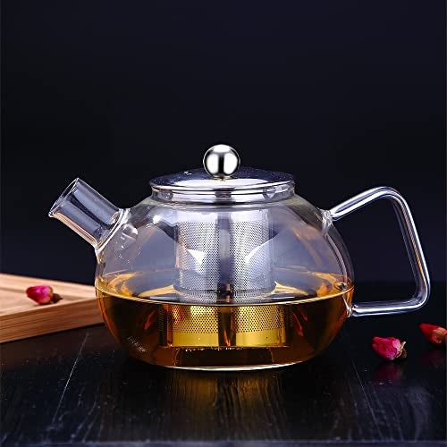 Incrizma Glass Teapot with Stainless Steel Infuser & Lid, Borosilicate Glass Tea Kettle Stovetop Safe, Blooming & Loose Leaf Teapot (1000 ml New) - Image 4