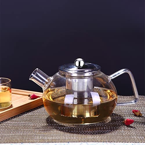 Incrizma Glass Teapot with Stainless Steel Infuser & Lid, Borosilicate Glass Tea Kettle Stovetop Safe, Blooming & Loose Leaf Teapot (1000 ml New) - Image 1