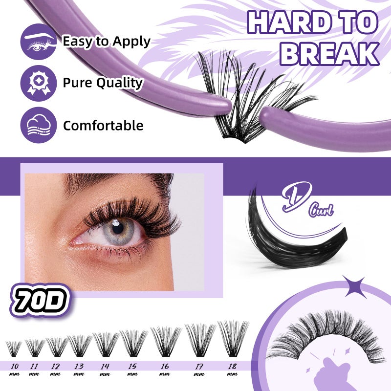 B&Qaugen Lash Extension Kit for Beginners 70D Eyelash Extension Kit DIY Lash Extension Kit Ultra - Soft Volume Lash Cluster Kit 10-18mm D Curl Lash Kit Individual Lashes Kit(kit-70D-10-18MM) - Image 3