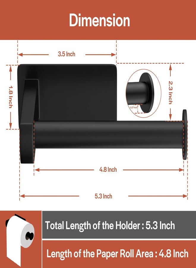 Empava Toilet Paper Holder, Self-Adhesive Toilet Paper Roll Holder for Bathroom and Washroom, No-Drill SUS 304 Stainless Steel,Matte Black - Image 2