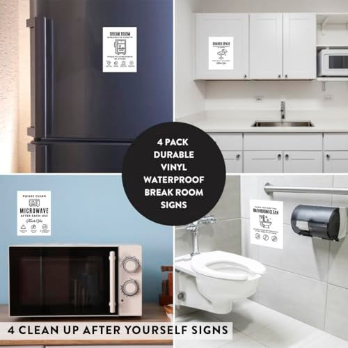 Andaz Press 4 Pack 4x5 Bathroom and Kitchen Rules Sign Break Room Essentials, Please Clean Up After Yourself Sign Breakroom Decor For Refrigerator, Microwave, Office Kitchen, Keep Bathroom Clean Sign - Image 3