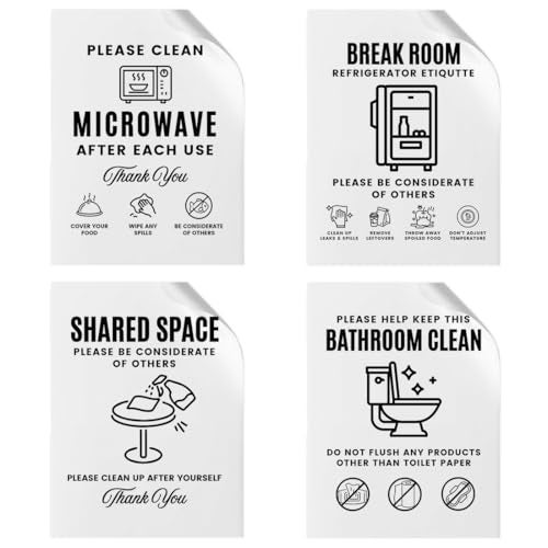 Andaz Press 4 Pack 4x5 Bathroom and Kitchen Rules Sign Break Room Essentials, Please Clean Up After Yourself Sign Breakroom Decor For Refrigerator, Microwave, Office Kitchen, Keep Bathroom Clean Sign - Image 1