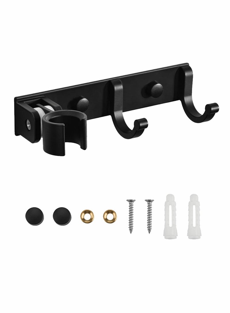 2 in 1 Wall Mounted Adjustable Shower Head Holder with Hanging Hooks, Bathroom Organizer Bracket Wand Holder, Towel Bath Brush Hook - Image 1