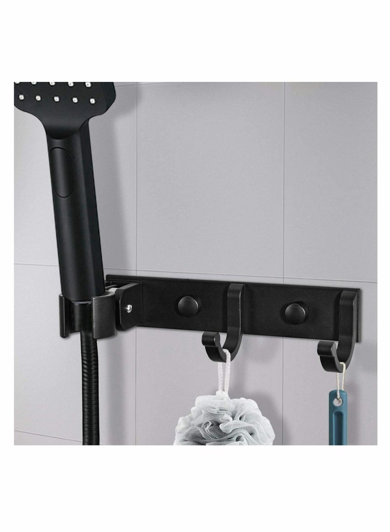 2 in 1 Wall Mounted Adjustable Shower Head Holder with Hanging Hooks, Bathroom Organizer Bracket Wand Holder, Towel Bath Brush Hook - Image 2