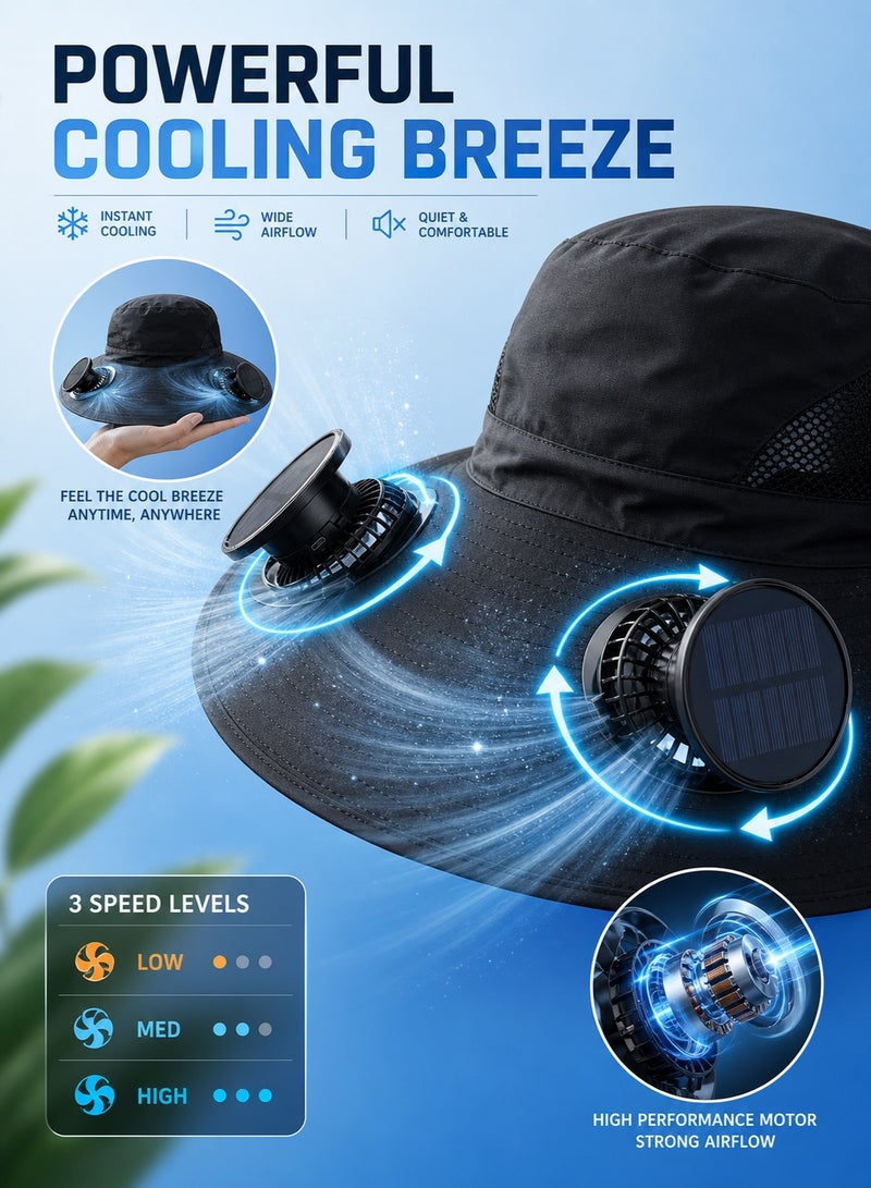 Outdoor Camping and Hiking Hat, Summer Japanese-Style Hiking Bucket Hat, Wide-Brimmed Western Cowboy Hat for Sun Protection, Black - Image 4