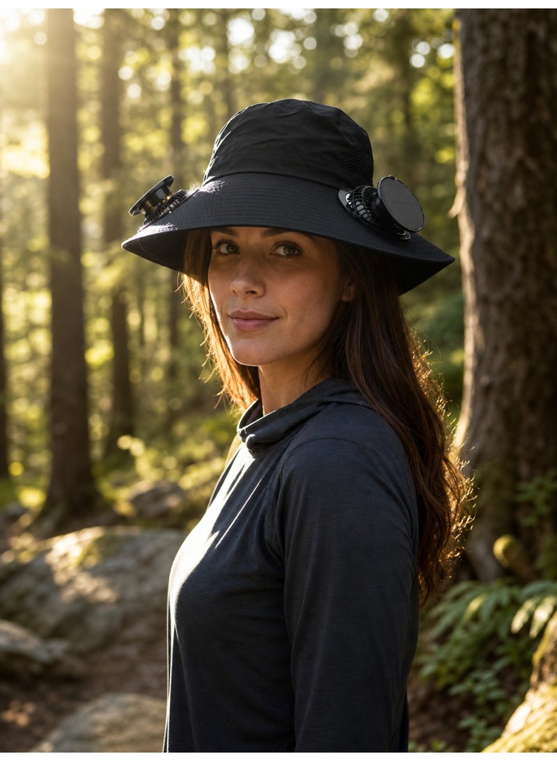 Outdoor Camping and Hiking Hat, Summer Japanese-Style Hiking Bucket Hat, Wide-Brimmed Western Cowboy Hat for Sun Protection, Black - Image 3