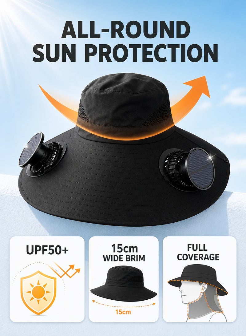 Outdoor Camping and Hiking Hat, Summer Japanese-Style Hiking Bucket Hat, Wide-Brimmed Western Cowboy Hat for Sun Protection, Black - Image 5