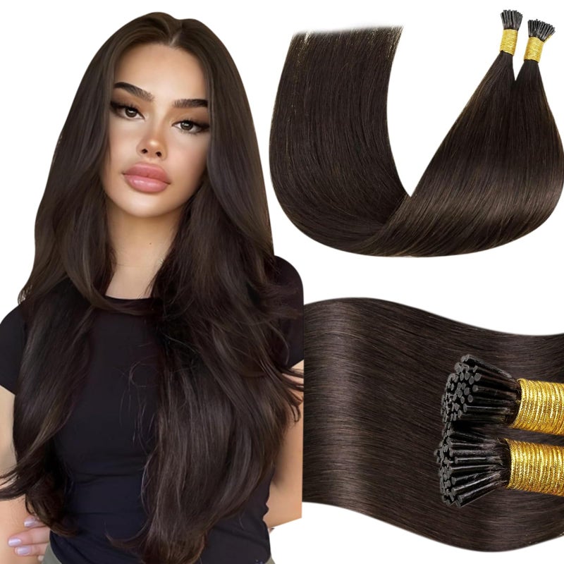 LaaVoo I Tip Human Hair Extensions Dark Brown I Tip Hair Extensions Human Hair Brown I Tips Hair Extensions Real Human Hair Cold Fusion Extensions 50s 50g 20 in - Image 1