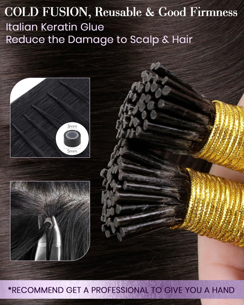 LaaVoo I Tip Human Hair Extensions Dark Brown I Tip Hair Extensions Human Hair Brown I Tips Hair Extensions Real Human Hair Cold Fusion Extensions 50s 50g 20 in - Image 3
