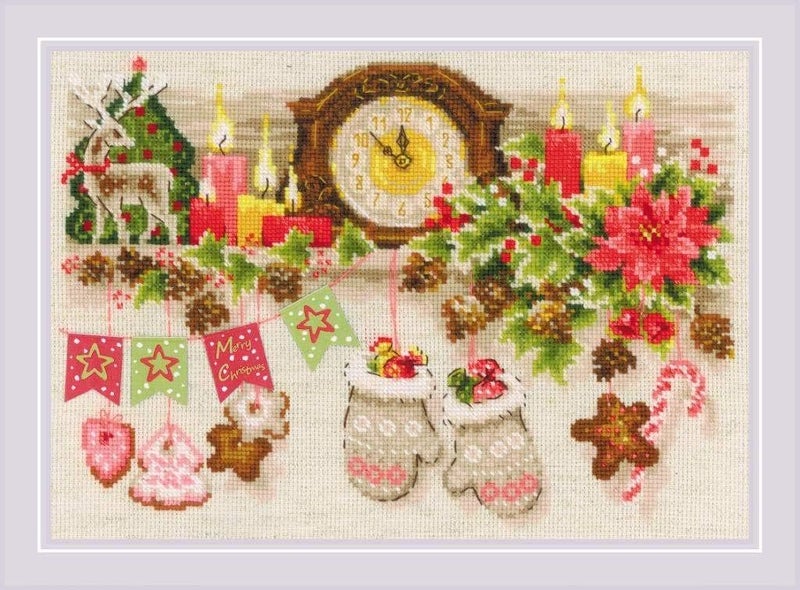Riolis - Christmas Shelf 1903 Holiday Cross Stitch Kits 11¾"x8¼, Cross Stitch Kits for Beginners & Advanced, Crossstitching Kits Adult, Counted Stitching Kits, Christmas Embroidery Kit - Image 1