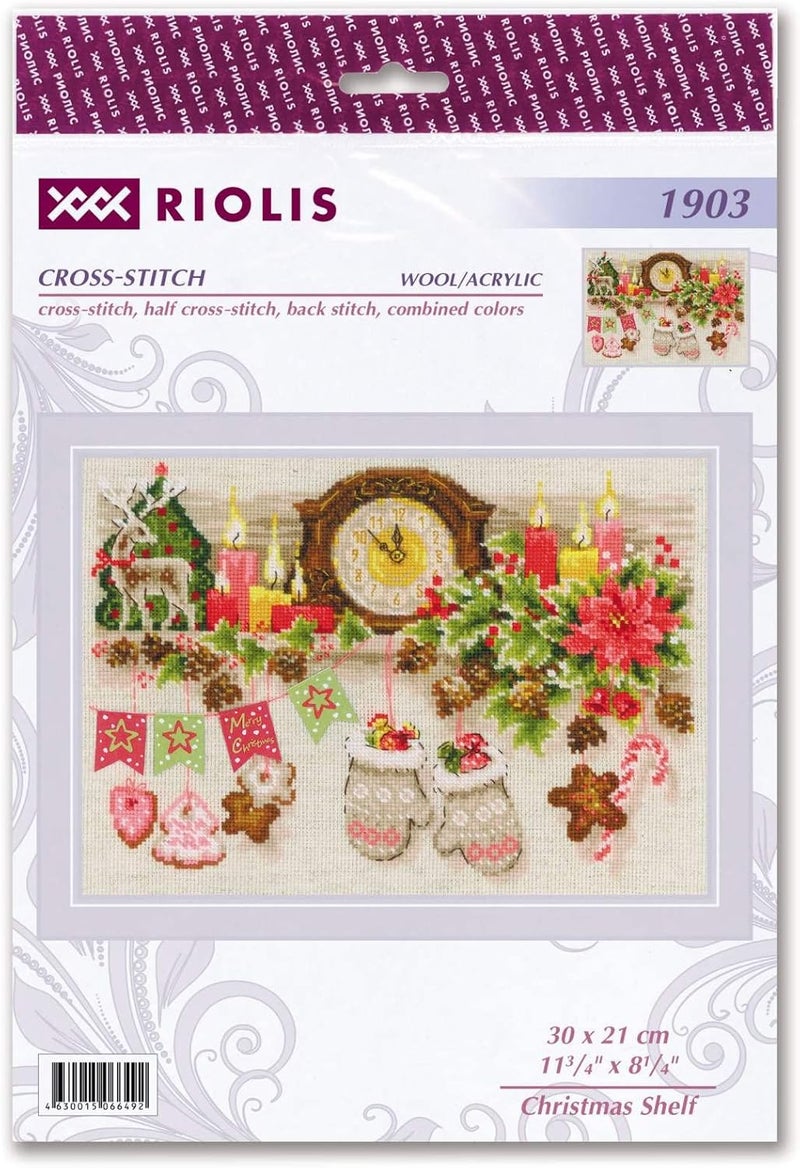 Riolis - Christmas Shelf 1903 Holiday Cross Stitch Kits 11¾"x8¼, Cross Stitch Kits for Beginners & Advanced, Crossstitching Kits Adult, Counted Stitching Kits, Christmas Embroidery Kit - Image 2