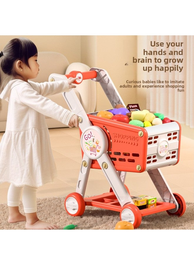 عربة تسوق للأطفال ألعاب محاكاة للبنات، بدلة منزلية، عربة سوبر ماركت للفتيات الصغيرات من عمر 3 إلى 6 سنوات، 4 عربة - اللون: أحمر فائق 30 ملحقًا 【تغليف التجارة الإلكترونية، صندوق غير ملون】】 - Image 3