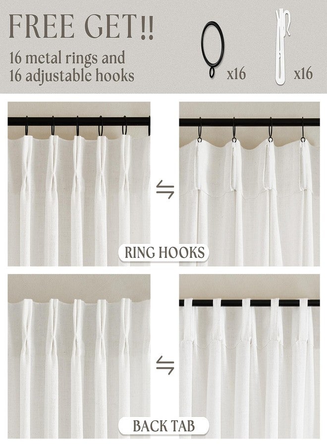 TWODRAPES Beige White Linen Curtains Pinch Pleated 84 Inches Long for Living Room Bedroom Pleat with Rings Back Tab Semi Sheer Curtains 84 Inch Length 2 Panels Set Light Filtering Farmhouse Drapes - Image 5