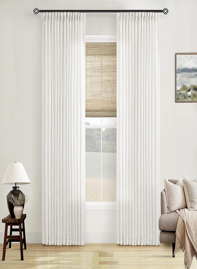 TWODRAPES Beige White Linen Curtains Pinch Pleated 84 Inches Long for Living Room Bedroom Pleat with Rings Back Tab Semi Sheer Curtains 84 Inch Length 2 Panels Set Light Filtering Farmhouse Drapes - Image 1
