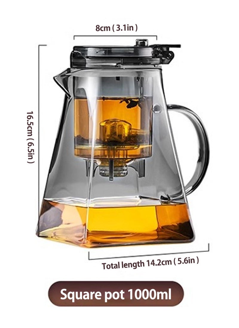LOOPITYS - 1000ML detachable glass teapot, one click automatic water outlet, high temperature resistant tea separation filter. Tea set that can filter tea leaves can be used as a tea set gift - Image 1