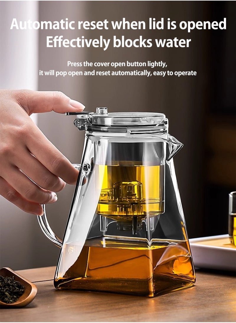 LOOPITYS - 1000ML detachable glass teapot, one click automatic water outlet, high temperature resistant tea separation filter. Tea set that can filter tea leaves can be used as a tea set gift - Image 1