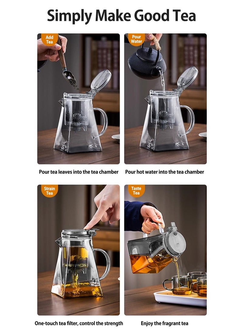 LOOPITYS - 1000ML detachable glass teapot, one click automatic water outlet, high temperature resistant tea separation filter. Tea set that can filter tea leaves can be used as a tea set gift - Image 1