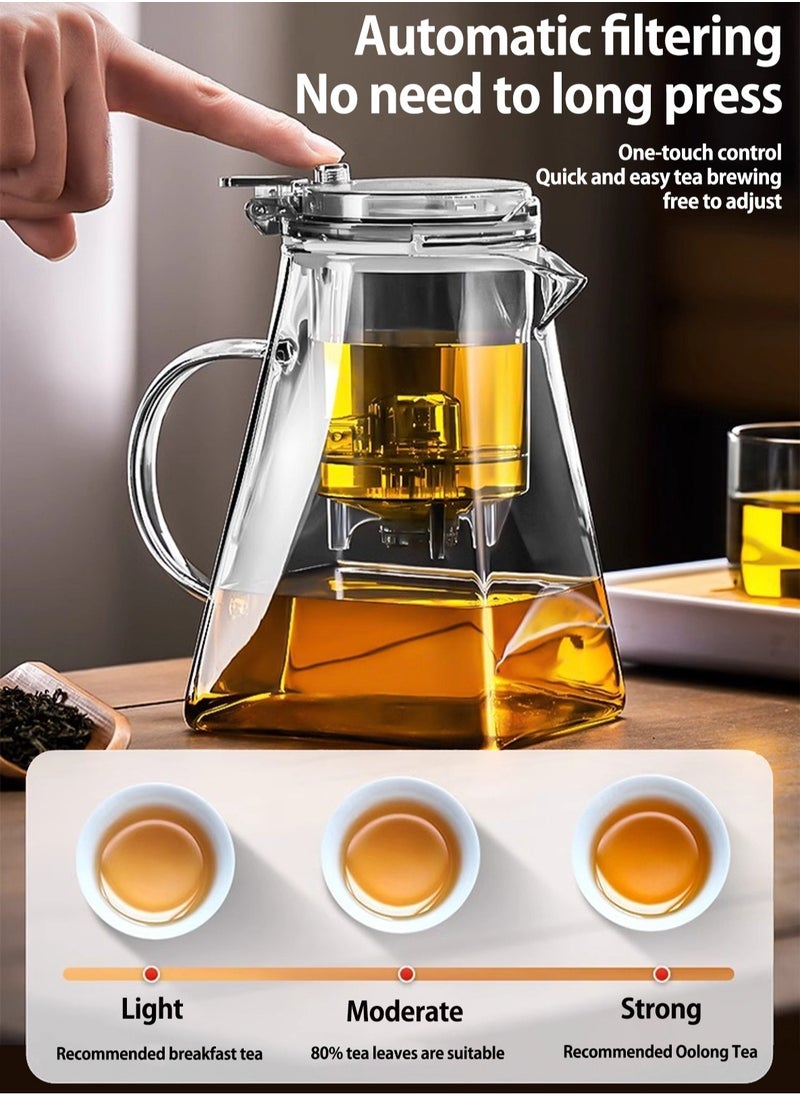 LOOPITYS - 1000ML detachable glass teapot, one click automatic water outlet, high temperature resistant tea separation filter. Tea set that can filter tea leaves can be used as a tea set gift - Image 1