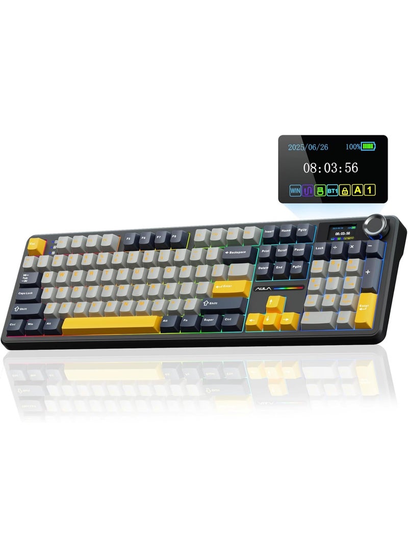 AULA F108 PRO - Wireless Mechanical Keyboard with Screen & Knob, Full Size Keyboard with 8000mAh Battery, Pre-lubed Reaper Switch, Side Printed PBT Keycaps, RGB Backlit Hot Swappable Custom Gaming Keyboards - Image 1