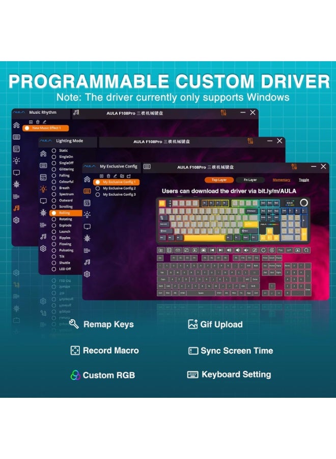 AULA F108 PRO - Wireless Mechanical Keyboard with Screen & Knob, Full Size Keyboard with 8000mAh Battery, Pre-lubed Reaper Switch, Side Printed PBT Keycaps, RGB Backlit Hot Swappable Custom Gaming Keyboards - Image 3