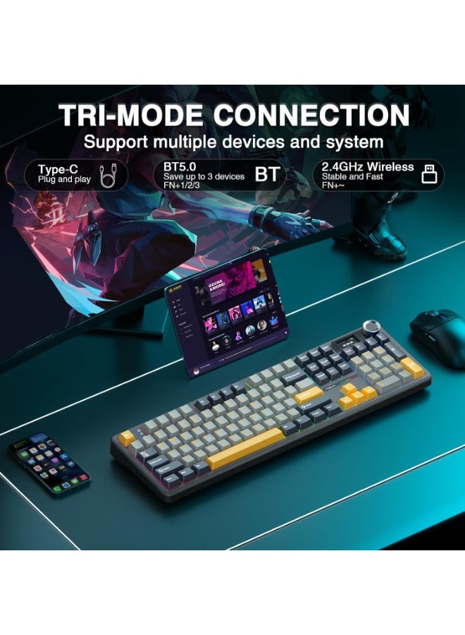 AULA F108 PRO - Wireless Mechanical Keyboard with Screen & Knob, Full Size Keyboard with 8000mAh Battery, Pre-lubed Reaper Switch, Side Printed PBT Keycaps, RGB Backlit Hot Swappable Custom Gaming Keyboards - Image 4