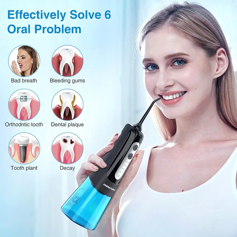 INSMART Cordless Water Dental Flosser Teeth Cleaner, Professional 300ML Tank DIY Mode USB Rechargeable Dental Oral Irrigator for Home and Travel, IPX7 Waterproof 4 Modes Irrigate for Oral Care Blue - Image 5