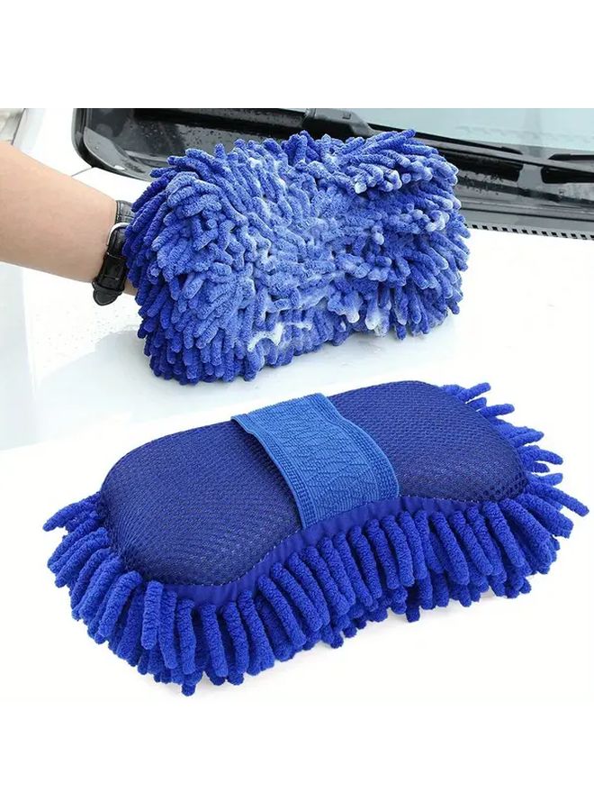 Microfiber Car Wash Glove Soft Absorbent Chenille Ergonomic Grip Scratch Free All Surfaces Blue - Image 1