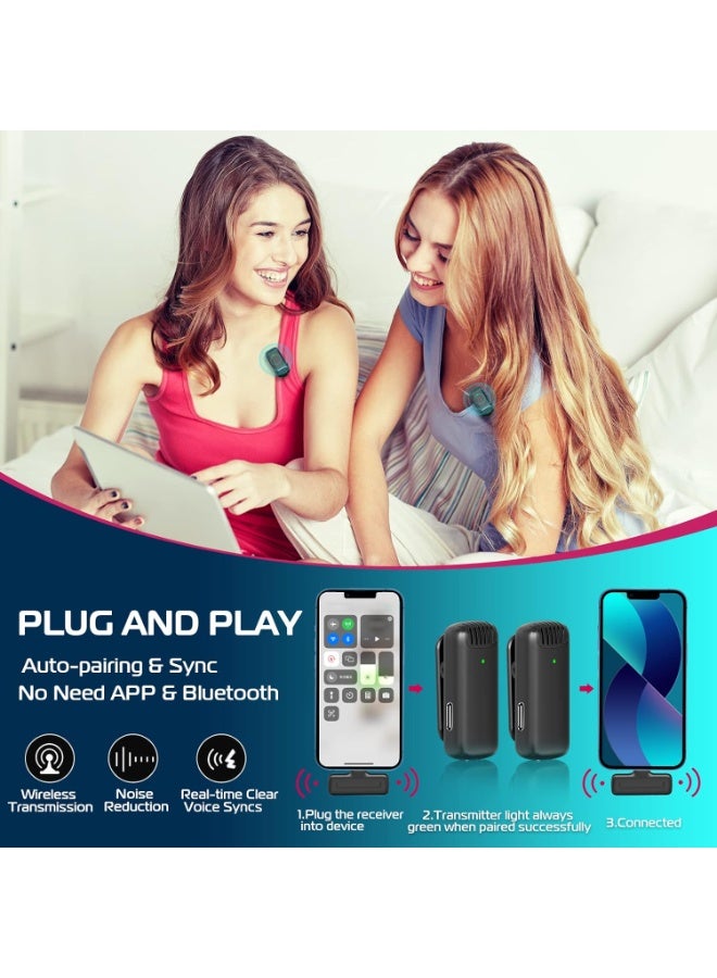 ULANZI J12 Wireless Lavalier Microphone for iPhone Plug and Play Dual Mic with Charging Case 20m Range Noise Reduction for Vlogging Interviews YouTube TikTok Video Recording - Image 3