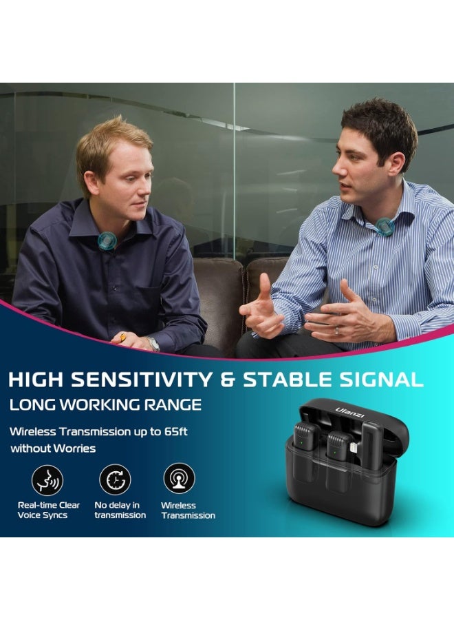 ULANZI J12 Wireless Lavalier Microphone for iPhone Plug and Play Dual Mic with Charging Case 20m Range Noise Reduction for Vlogging Interviews YouTube TikTok Video Recording - Image 4