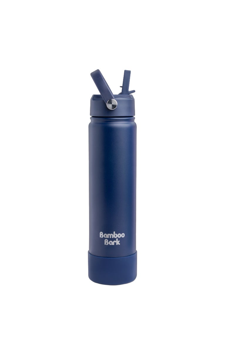 Bamboo Bark 750 ML Insulated Water Bottle with Sipper Lid – Stainless Steel Double Wall Vacuum Flask for Hot & Cold Water Leak-Proof, Reusable Sports Thermos Bottle - (Deep Navy) - Image 1