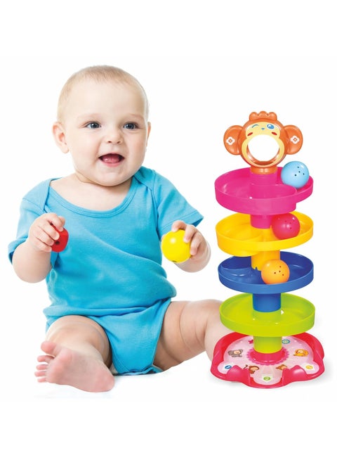 4 Layer Ball Drop & Roll Swirling Tower Educational Toy For Babies & Toddlers Stack Drop and Roll Fun With 3 Spinning Acrylic Activity Balls Multicolor