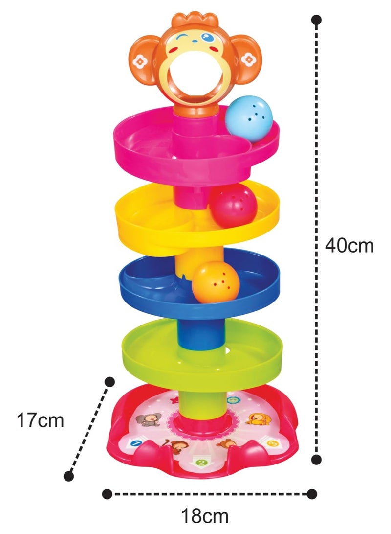 4 Layer Ball Drop & Roll Swirling Tower Educational Toy For Babies & Toddlers Stack Drop and Roll Fun With 3 Spinning Acrylic Activity Balls Multicolor