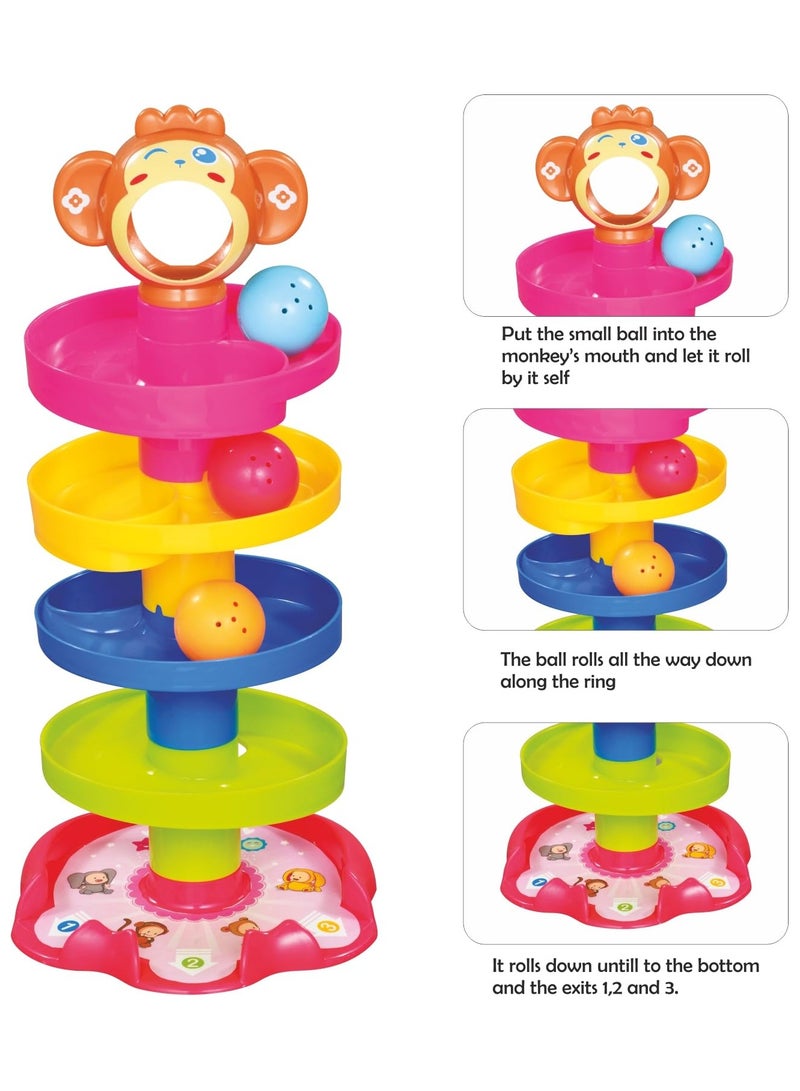 4 Layer Ball Drop & Roll Swirling Tower Educational Toy For Babies & Toddlers Stack Drop and Roll Fun With 3 Spinning Acrylic Activity Balls Multicolor