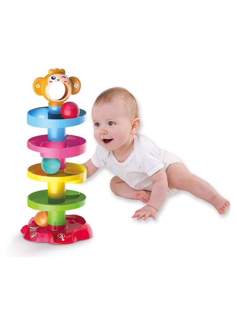 4 Layer Ball Drop & Roll Swirling Tower Educational Toy For Babies & Toddlers Stack Drop and Roll Fun With 3 Spinning Acrylic Activity Balls Multicolor