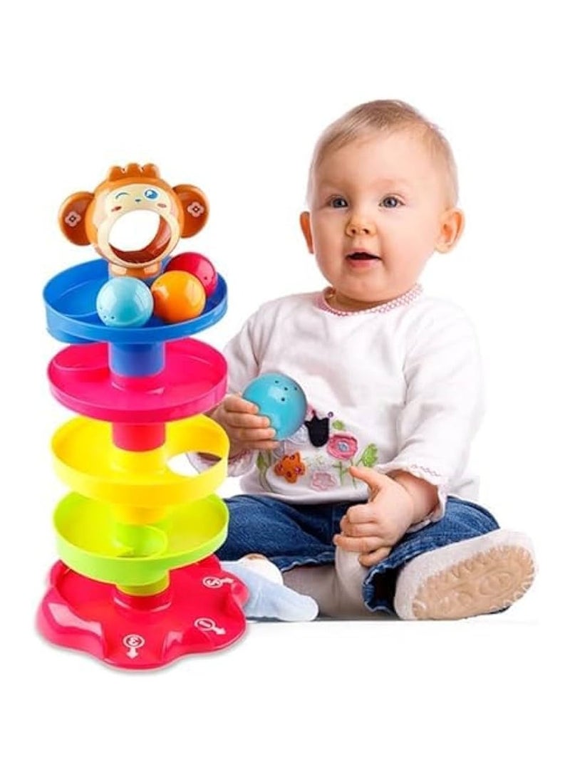 4 Layer Ball Drop & Roll Swirling Tower Educational Toy For Babies & Toddlers Stack Drop and Roll Fun With 3 Spinning Acrylic Activity Balls Multicolor
