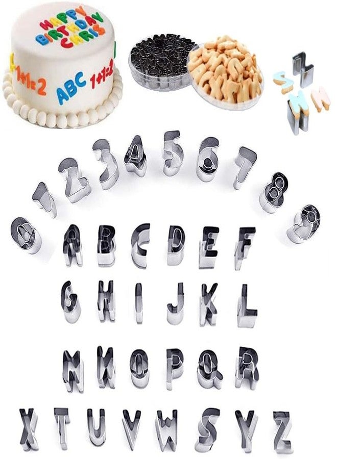 SUNKOOL Mini Alphabet Number Cookie Cutters Sets of 37 Pieces Letter Mold Tools for Fondant Biscuit,Cake,Fruit,Vegetables,or Dough Stainless Steel - Image 1