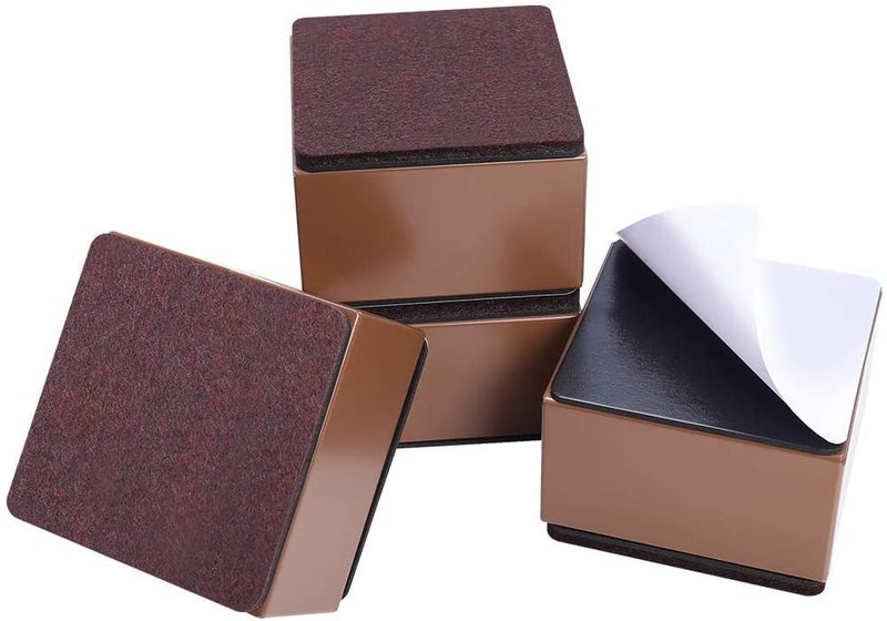 Ezprotekt 2 Inch Bed and Furniture Risers Square Heavy Duty Solid Steel SelfAdhesive Sofa Table Couch Dresser Risers Supports 20000 lbsProtect Wood and Carpet Floors from ScratchBrown 4 Pack