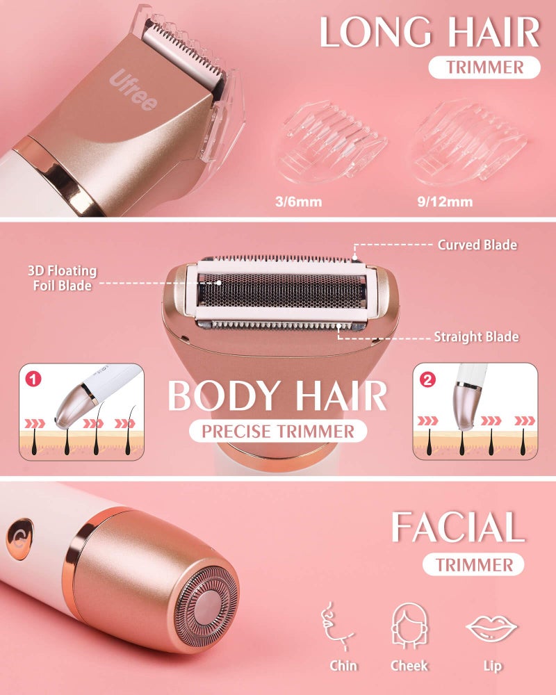 Ufree Electric Shaver for Women Pubic Hair, Electric Razors for Women, Bikini Trimmer for Women Face and Body Hair, Wet & Dry Use Groomer, Hair Trimmer, Birthday Gifts for Women, Gold - Image 2